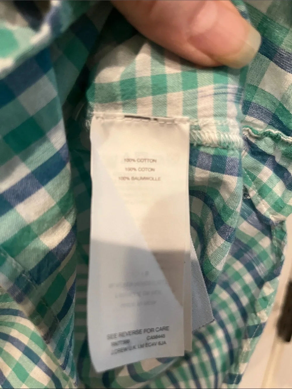 J. Crew Green, Blue, and White Plaid Cotton Button-Front Shirt